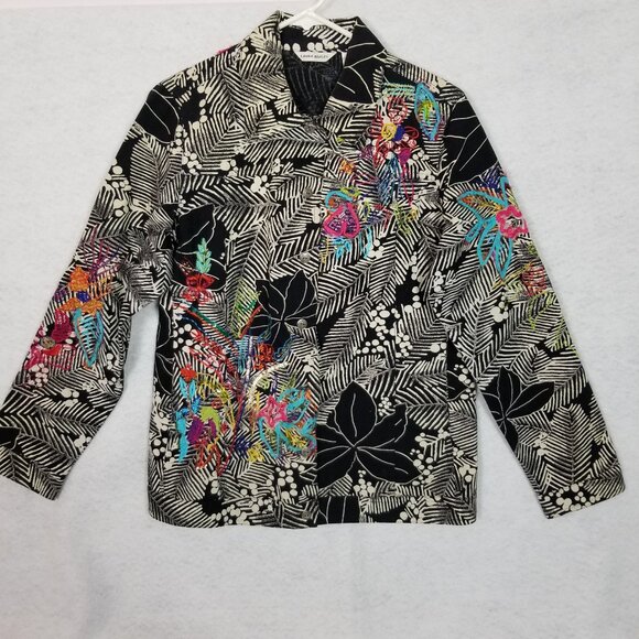 Laura Ashley Jackets & Blazers - LAURA ASHLEY Ribbon Sequin Accents Leaf Design Denim Jacket Black Small ~ 4450